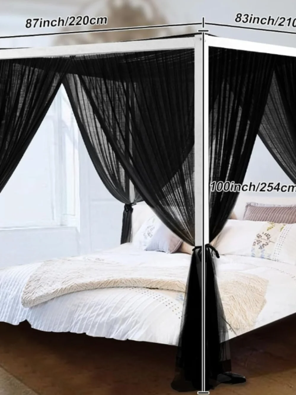 Black Sheer Canopy Bed Curtains - Elegant Bed Drapes